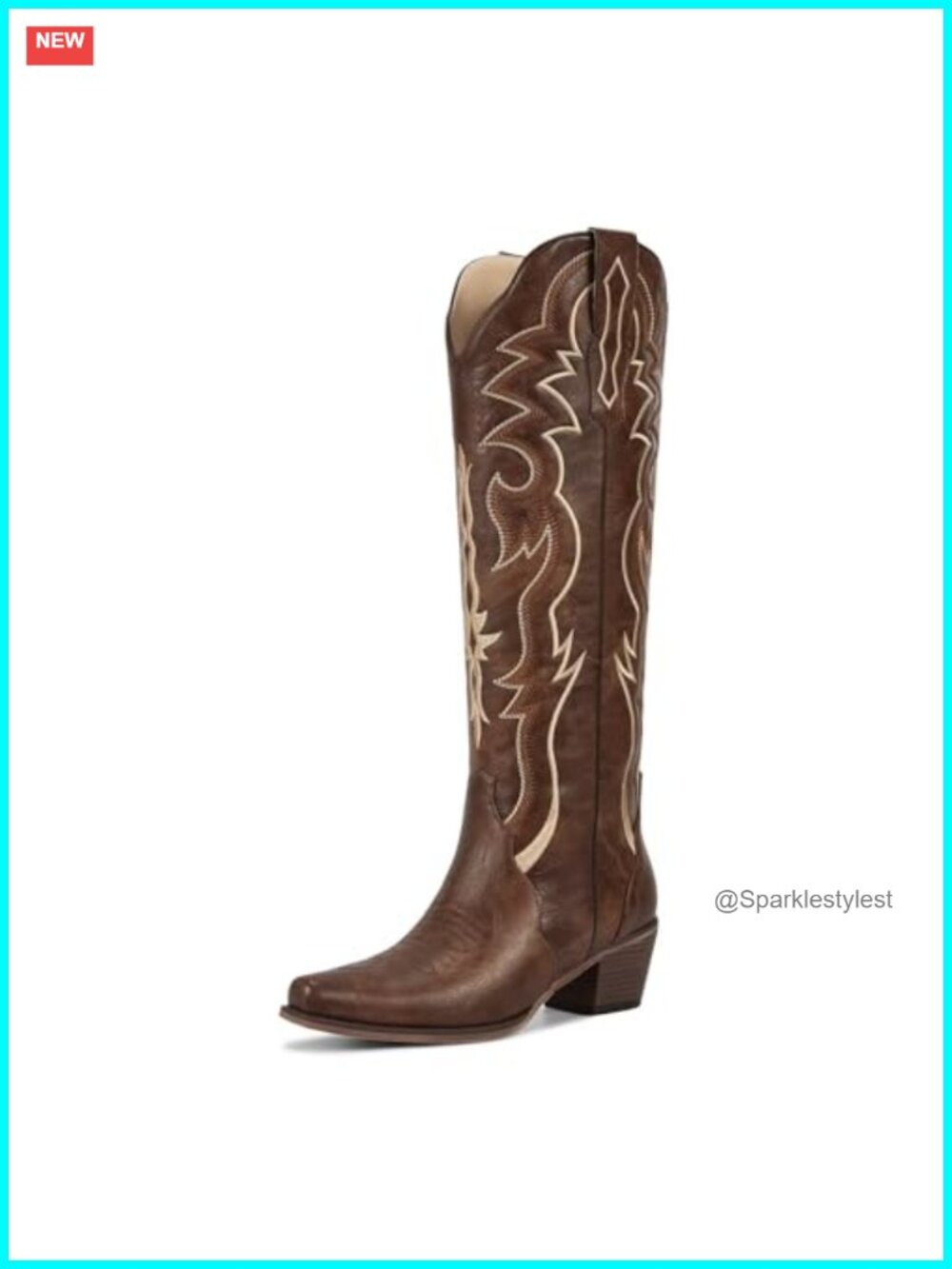 Knee High Cowboy Boots Women Low Heel Slip On Embroidery Western